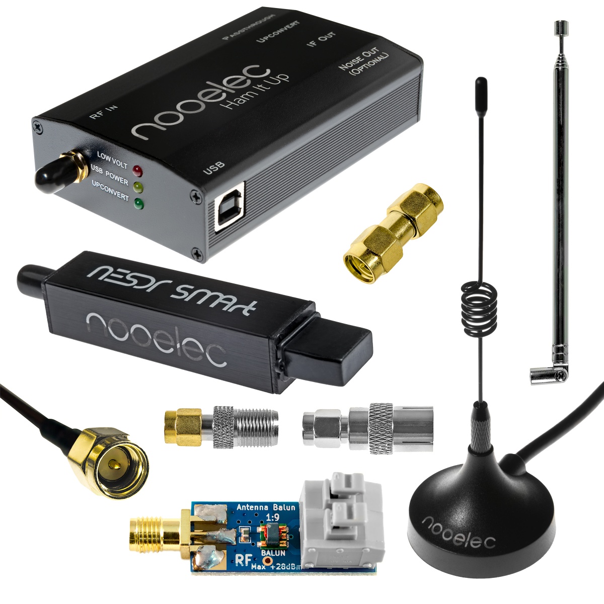 Nooelec - Nooelec NESDR SMArt HF Bundle:  Software Defined  Radio Set for HF/UHF/VHF including RTL-SDR, Assembled Ham It Up  Upconverter, Balun, Adapters
